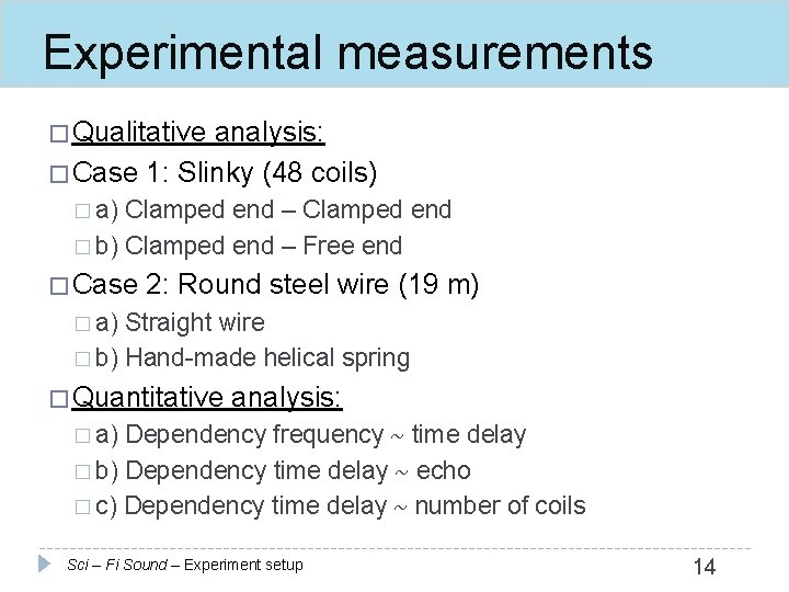 Experimental measurements � Qualitative analysis: � Case 1: Slinky (48 coils) � a) Clamped