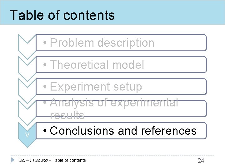 Table of contents I • Problem description II • Theoretical model III IV V