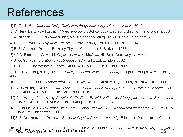 References [1] P. Gash: Fundamental Slinky Oscillation Frequency using a Center-of-Mass Model [2] V.