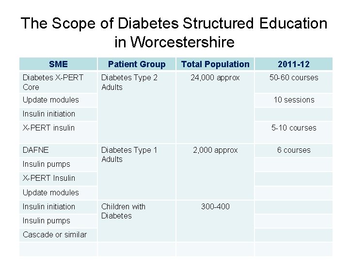 The Scope of Diabetes Structured Education in Worcestershire SME Diabetes X-PERT Core Patient Group