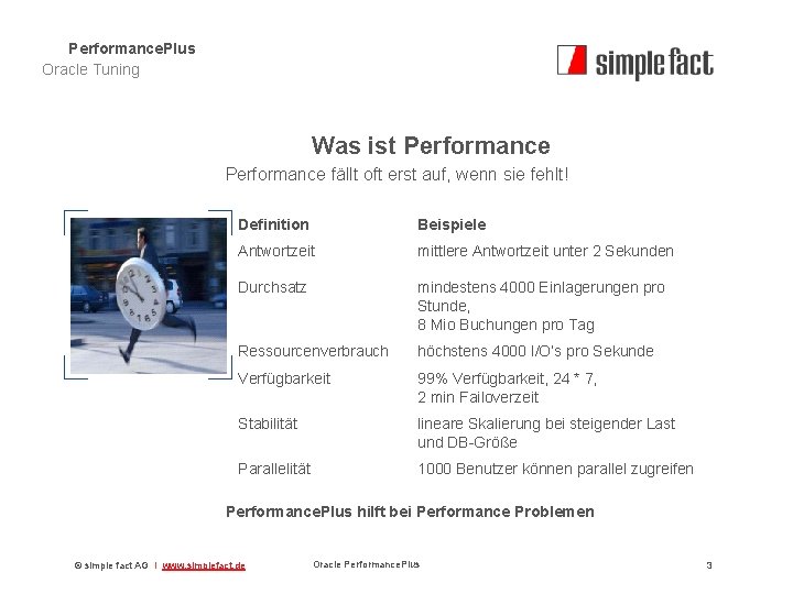 Performance. Plus Oracle Tuning Was ist Performance fällt oft erst auf, wenn sie fehlt!