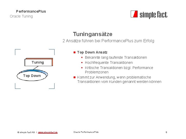 Performance. Plus Oracle Tuningansätze 2 Ansätze führen bei Performance. Plus zum Erfolg n Top