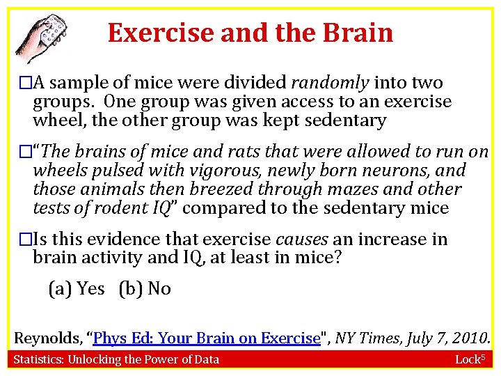 Exercise and the Brain �A sample of mice were divided randomly into two groups.