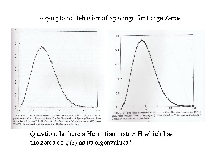 Asymptotic Behavior of Spacings for Large Zeros Question: Is there a Hermitian matrix H