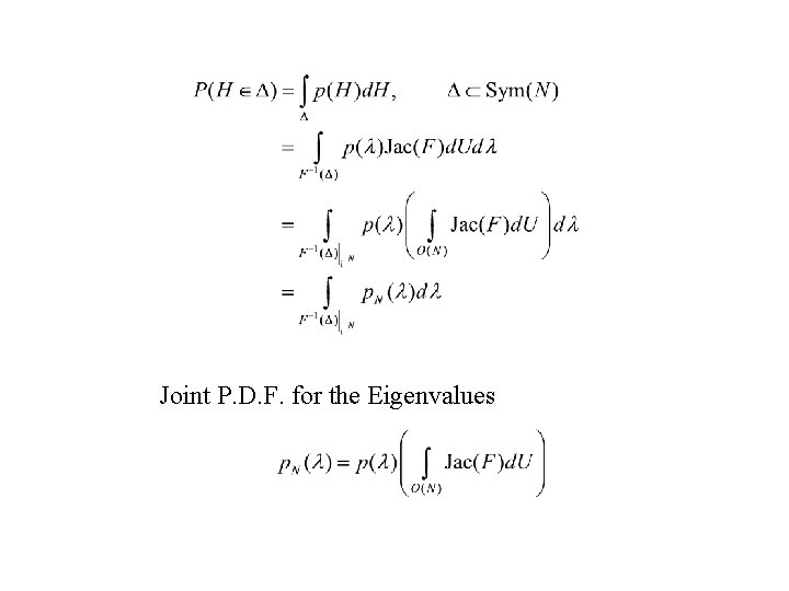 Joint P. D. F. for the Eigenvalues 