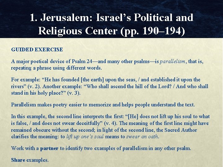 1. Jerusalem: Israel’s Political and Religious Center (pp. 190– 194) GUIDED EXERCISE A major 1. Jerusalem: Israel’s Political and Religious Center (pp. 190– 194) GUIDED EXERCISE A major