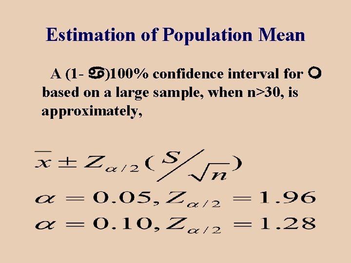 Estimation of Population Mean A (1 - )100% confidence interval for based on a