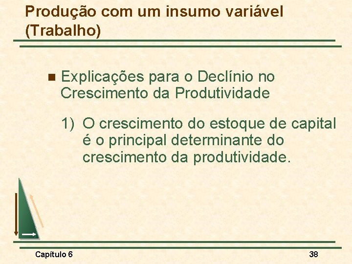 Produção com um insumo variável (Trabalho) n Explicações para o Declínio no Crescimento da