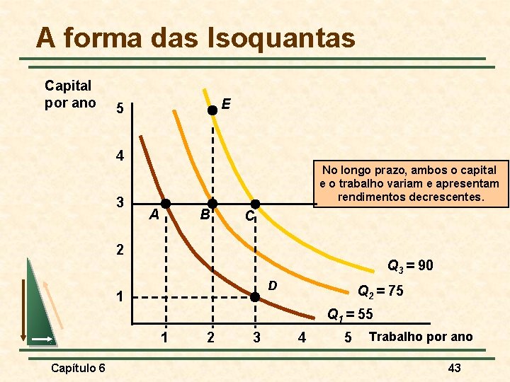 A forma das Isoquantas Capital por ano E 5 4 3 No longo prazo,