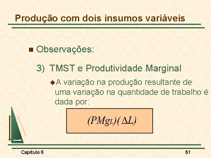 Produção com dois insumos variáveis n Observações: 3) TMST e Produtividade Marginal u. A