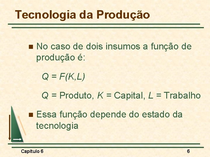 Tecnologia da Produção n No caso de dois insumos a função de produção é: