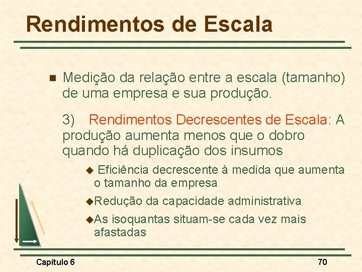 Rendimentos de Escala n Medição da relação entre a escala (tamanho) de uma empresa