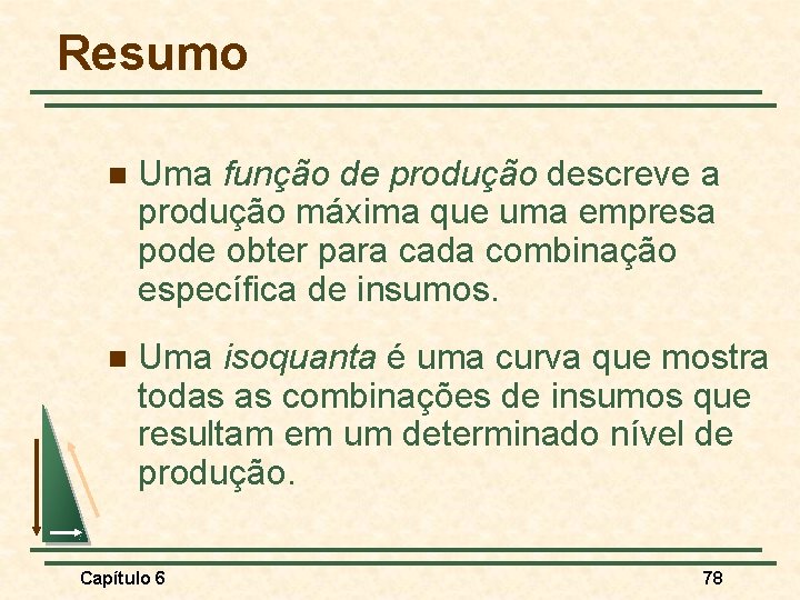 Resumo n Uma função de produção descreve a produção máxima que uma empresa pode