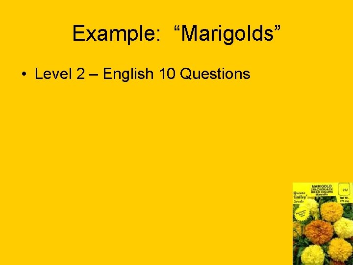 Example: “Marigolds” • Level 2 – English 10 Questions 