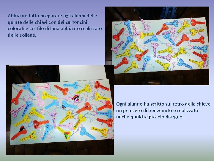 Abbiamo fatto preparare agli alunni delle quinte delle chiavi con dei cartoncini colorati e