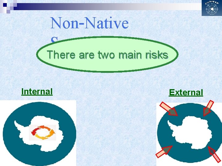 Non-Native Species There are two main risks Internal External 