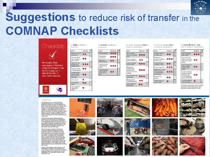 Suggestions to reduce risk of transfer in the COMNAP Checklists 