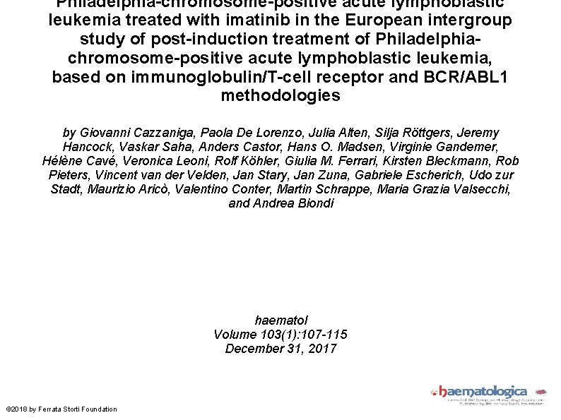 Philadelphia-chromosome-positive acute lymphoblastic leukemia treated with imatinib in the European intergroup study of post-induction