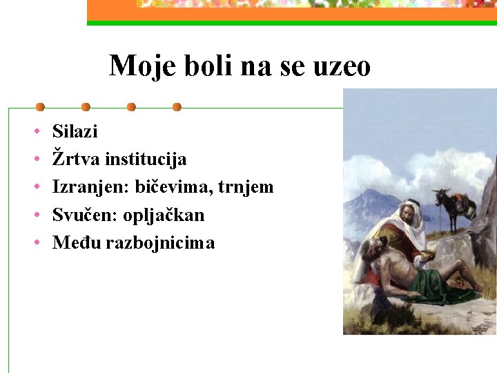 Moje boli na se uzeo • • • Silazi Žrtva institucija Izranjen: bičevima, trnjem