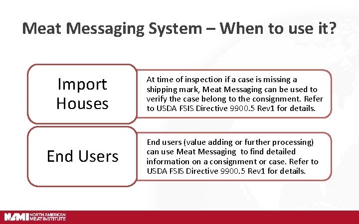 Meat Messaging System – When to use it? Import Houses At time of inspection