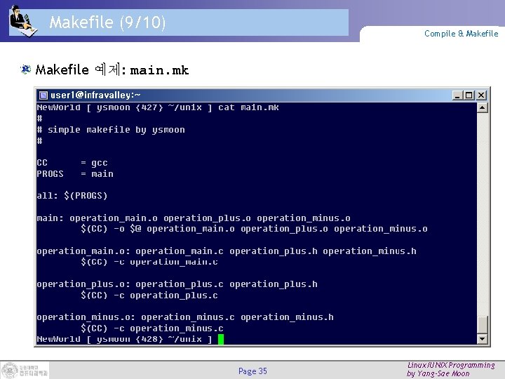 Makefile (9/10) Compile & Makefile 예제: main. mk Page 35 Linux/UNIX Programming by Yang-Sae