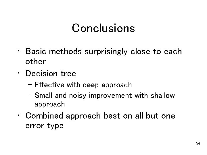 Conclusions • Basic methods surprisingly close to each other • Decision tree – Effective