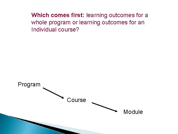 Which comes first: learning outcomes for a whole program or learning outcomes for an