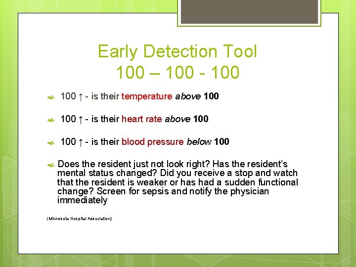 Early Detection Tool 100 – 100 - 100 ↑ - is their temperature above