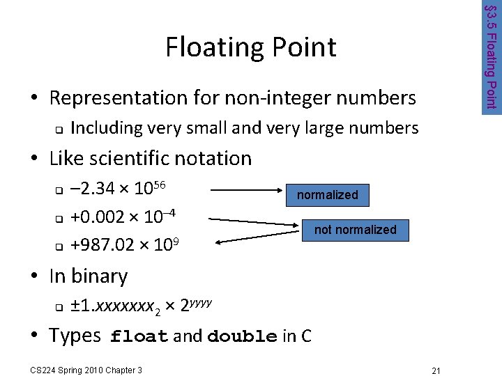 § 3. 5 Floating Point • Representation for non-integer numbers Including very small and