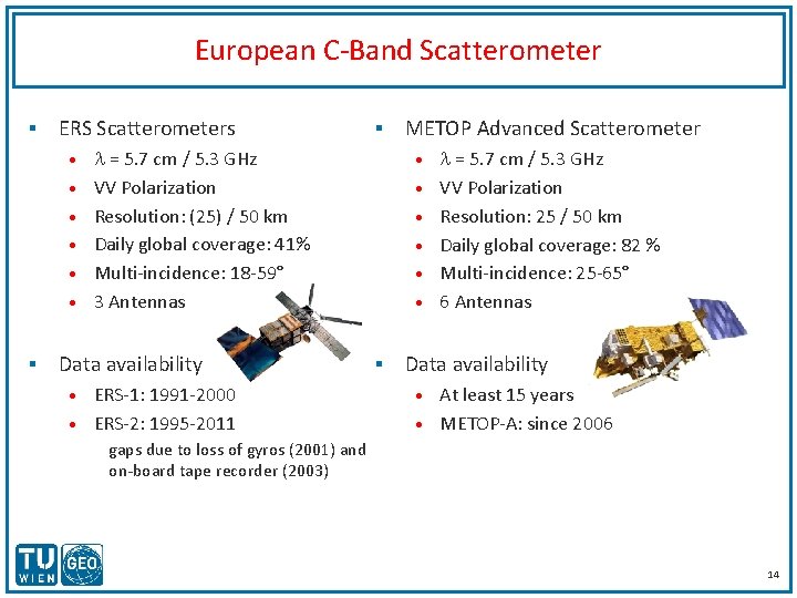 European C-Band Scatterometer § ERS Scatterometers • • • § § = 5. 7