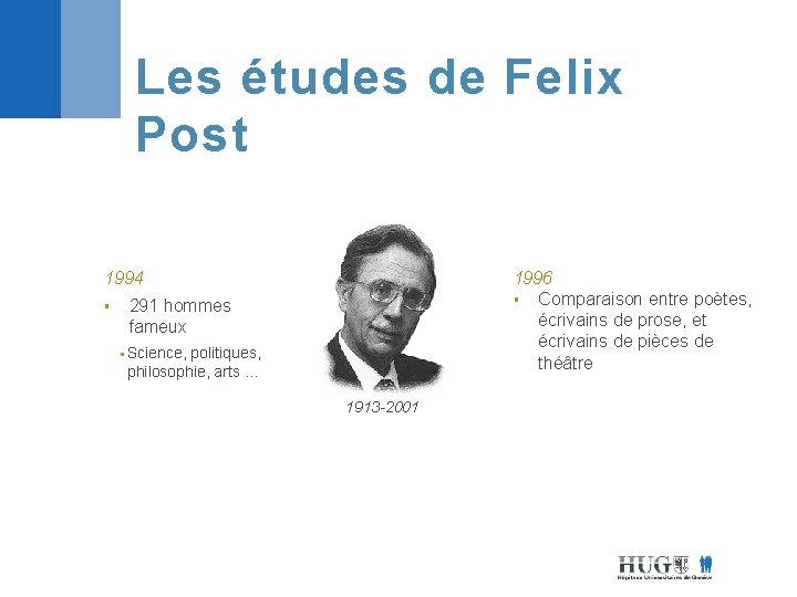 Les études de Felix Post 1994 § 1996 § Comparaison entre poètes, écrivains de