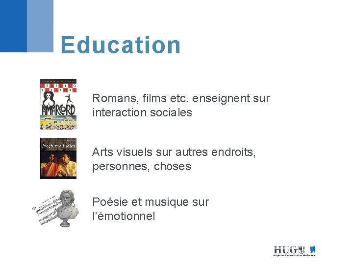 Education Romans, films etc. enseignent sur interaction sociales Arts visuels sur autres endroits, personnes,