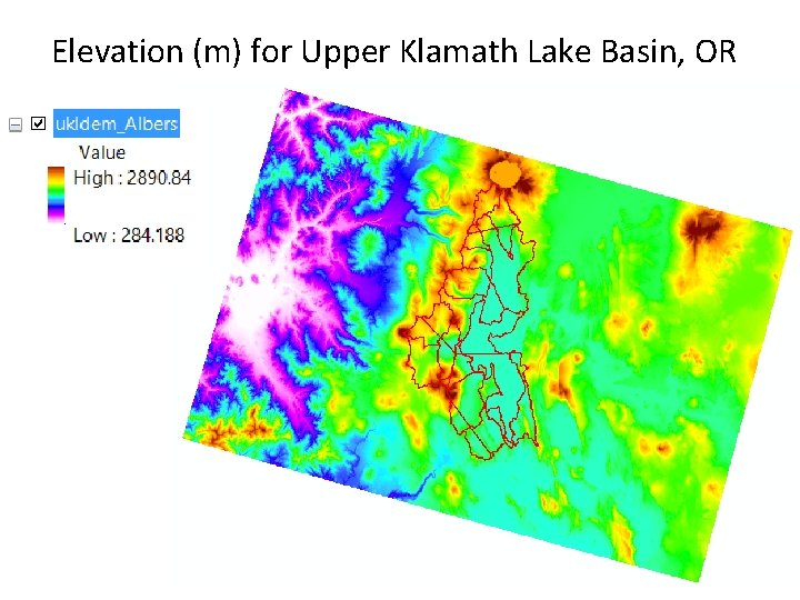 Elevation (m) for Upper Klamath Lake Basin, OR 