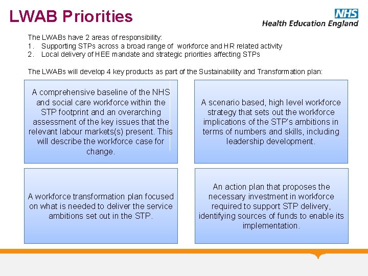 LWAB Priorities The LWABs have 2 areas of responsibility: 1. Supporting STPs across a