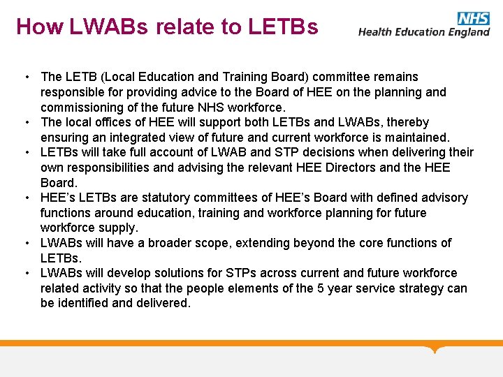 How LWABs relate to LETBs • The LETB (Local Education and Training Board) committee