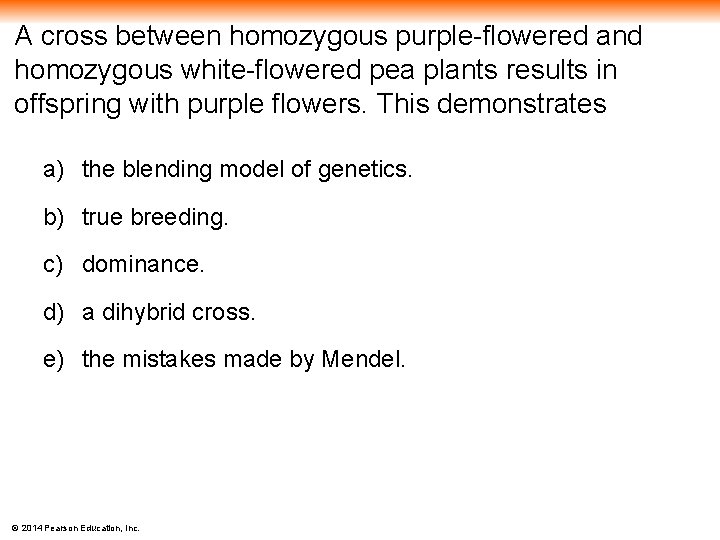 A cross between homozygous purple-flowered and homozygous white-flowered pea plants results in offspring with