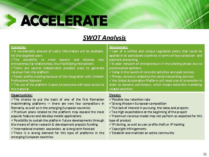 SWOT Analysis Strengths: üA considerable amount of useful information will be available for the SWOT Analysis Strengths: üA considerable amount of useful information will be available for the