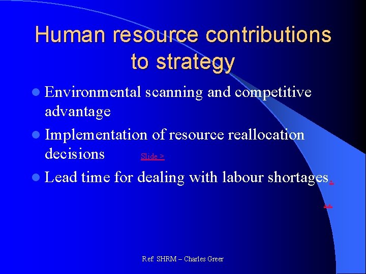 Human resource contributions to strategy l Environmental scanning and competitive advantage l Implementation of