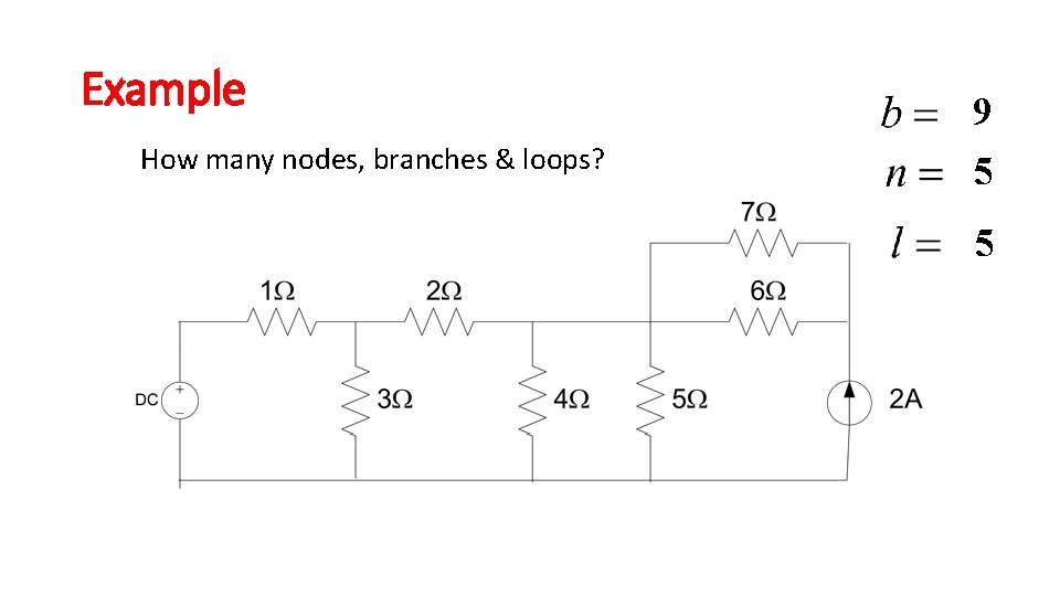 Example How many nodes, branches & loops? 9 5 5 Example How many nodes, branches & loops? 9 5 5