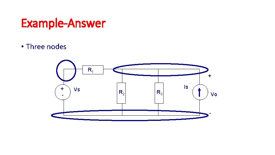 Example-Answer • Three nodes R 1 + - Vs + R 2 R 3 Example-Answer • Three nodes R 1 + - Vs + R 2 R 3