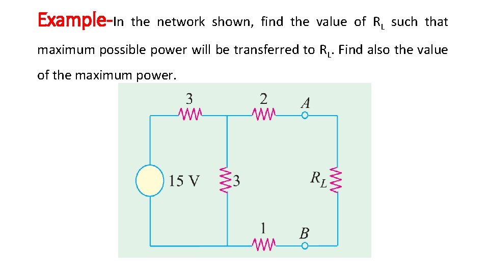 Example-In the network shown, find the value of RL such that maximum possible power Example-In the network shown, find the value of RL such that maximum possible power