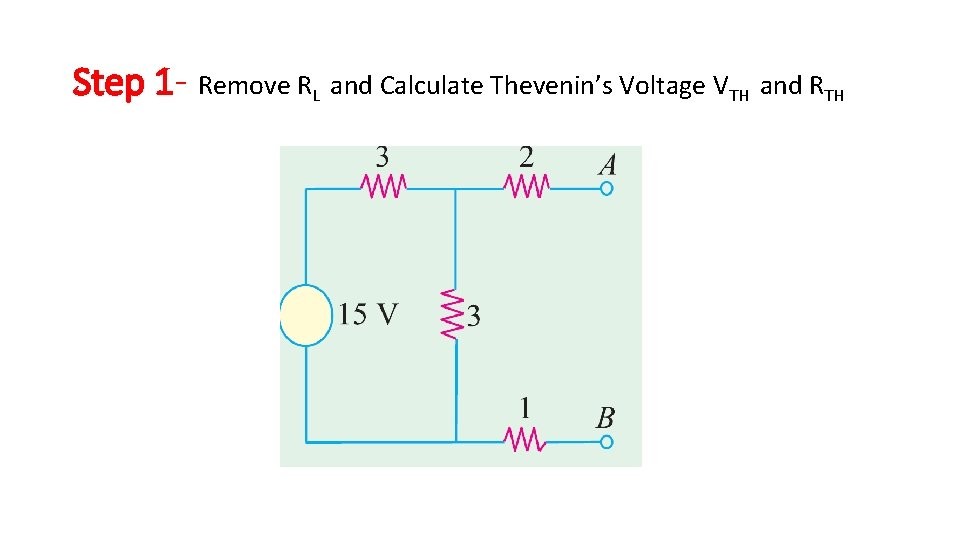 Step 1 - Remove RL and Calculate Thevenin’s Voltage VTH and RTH Step 1 - Remove RL and Calculate Thevenin’s Voltage VTH and RTH