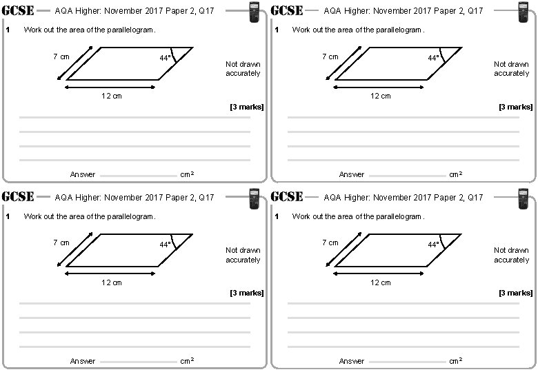 AQA Higher: November 2017 Paper 2, Q 17 1 AQA Higher: November 2017 Paper