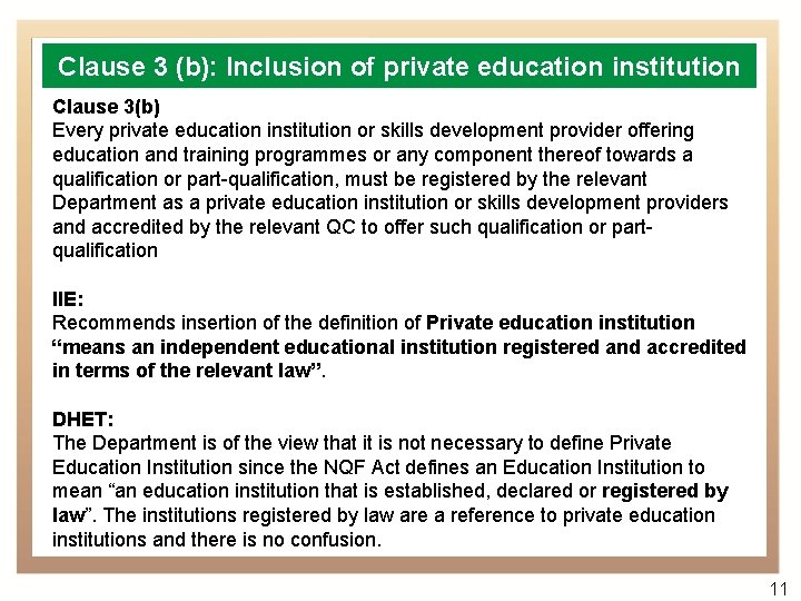Clause 3 (b): Inclusion of private education institution Clause 3(b) Every private education institution