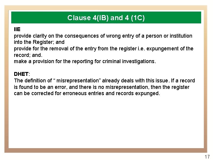Clause 4(IB) and 4 (1 C) IIE provide clarity on the consequences of wrong