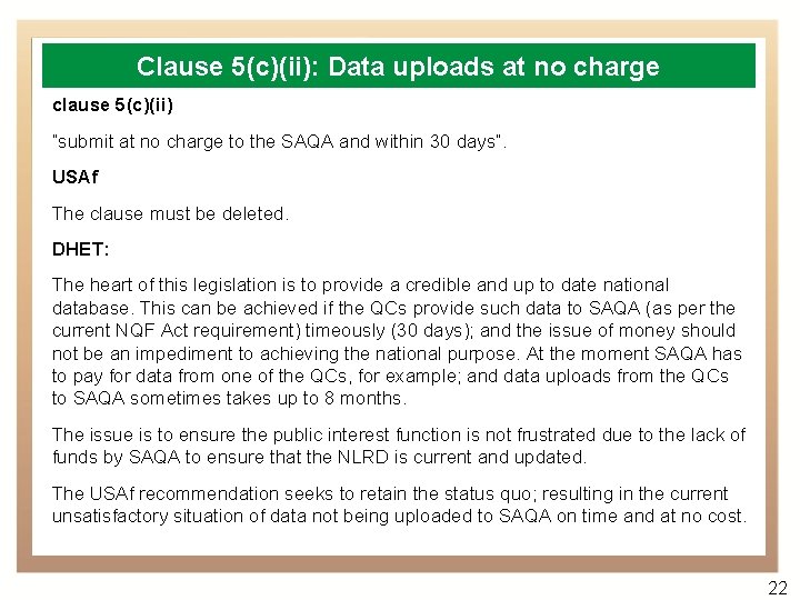 Clause 5(c)(ii): Data uploads at no charge clause 5(c)(ii) “submit at no charge to