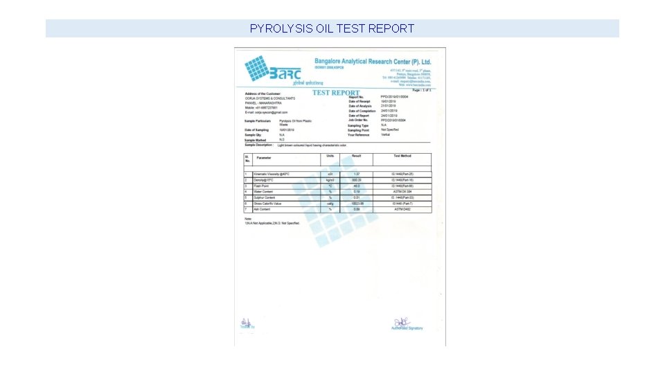 PYROLYSIS OIL TEST REPORT PYROLYSIS OIL TEST REPORT
