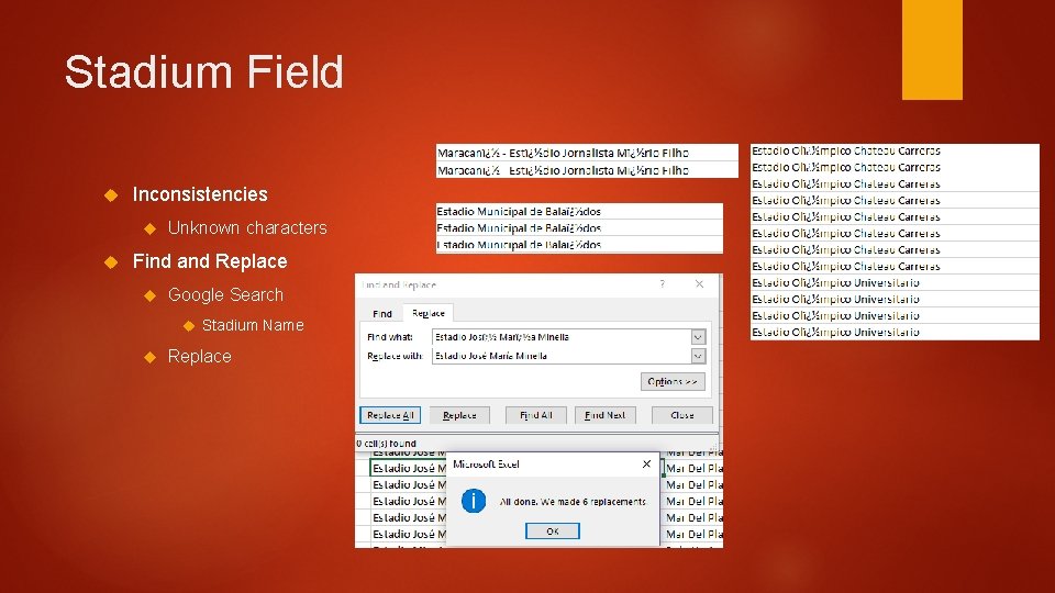 Stadium Field Inconsistencies Unknown characters Find and Replace Google Search Stadium Name Replace 