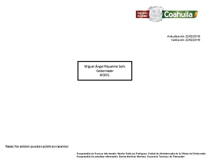 Actualización 22/02/2018 Validación 22/02/2018 Miguel Ángel Riquelme Solis Gobernador MSE 01 Nota: No existen
