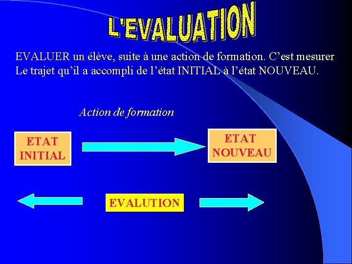 EVALUER un élève, suite à une action de formation. C’est mesurer Le trajet qu’il